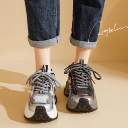 銀色老爹鞋女款新款春季厚底百搭增高炸街顯腳小休閑運動鞋子 歷史價格詳細信息
