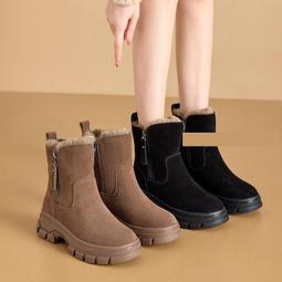 真皮加絨保暖新短靴女2023年冬季新款爆款棉鞋羊羔毛高筒鞋 歷史價格詳細信息