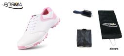 高爾夫球鞋 女款 英倫風 防水超纖皮 防水運動鞋  GSH080W白 粉 配POSMA鞋包 2合1清潔刷   高爾夫球毛 歷史價格詳細信息