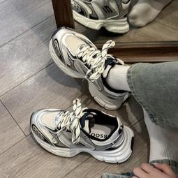 銀色老爹鞋女款新款春季厚底百搭增高炸街顯腳小休閑運動鞋子 歷史價格詳細信息