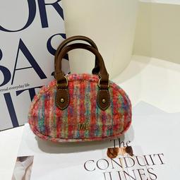 韓版呢子雙肩包女2024新款時尚百搭撞色格子背包氣質手提旅行書包 歷史價格詳細信息