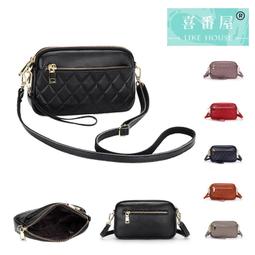 【喜番屋】真皮牛皮菱格紋女士鍊條肩揹包小包手機包女包【LB1002】 歷史價格詳細信息