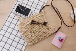 草編織  輕便  側背 手提包 （米色+ 淺咖啡 ）免運費 歷史價格詳細信息