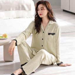 睡衣 家居服 短袖短褲 長褲長袖 睡衣女士春秋純棉圓領甜美長袖兩件套 寬松大碼秋冬季可外穿家居服 歷史價格詳細信息