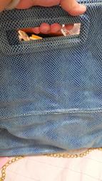 藍色手提袋可手提可肩背皮34x31x8帶73cm(上花244）9成新 歷史價格詳細信息