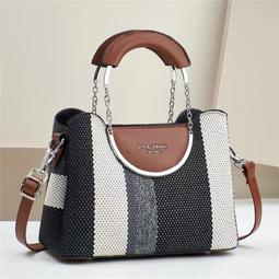 『購物趣』中年大氣手提包軟皮拼色中年媽媽包單肩包休閒包外出包收納包旅行包~SD16047 歷史價格詳細信息