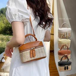 草編包 編織包 側肩包 迷你水桶包 抽繩水桶包 沙灘包 包包夏公主鑰匙零錢包手工編織草包迷你水果拉鍊包斜背包 流行 歷史價格詳細信息