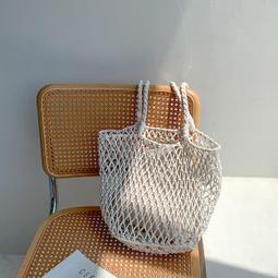 單肩包 鏤空棉線編織包 新款夏天大容量法式草編包 海邊度假沙灘包女 歷史價格詳細信息