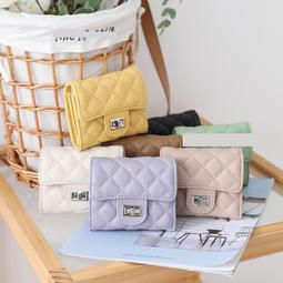 菱格小眾卡包錢包一體包女短款日韓簡約小香風純色百搭折疊零錢夾~特價 歷史價格詳細信息