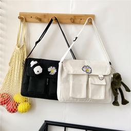 熱賣日系原宿韓版古著單肩釹斜挎包韓國ins複古大容量學生上課帆布包 歷史價格詳細信息