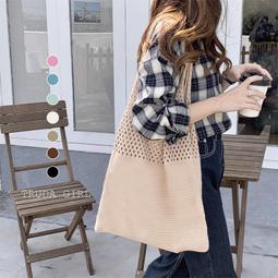 毛線編織帆布包女單肩包ins韓版大學生上課文藝布袋包手提購物袋 歷史價格詳細信息