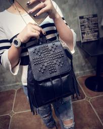 束口皮革後背包 米白色  AMINAH~【am-0214】 歷史價格詳細信息