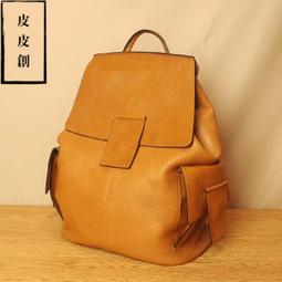『皮皮創』原創設計手作真皮後背包。復古文藝頭層植鞣牛皮雙肩背包小眾設計感真皮女士休閒背包 歷史價格詳細信息