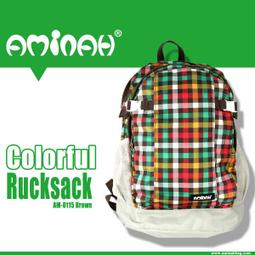 潮牌AMINAH~【am-0115】 多袋口繽紛格紋 原宿街頭潮流風格  後背包 紫藍格紋 歷史價格詳細信息