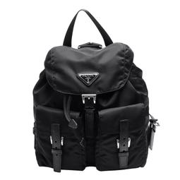PRADA 經典三角牌LOGO單扣雙口袋大款束口尼龍後背包 (黑色) 歷史價格詳細信息