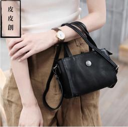 『皮皮創』原創設計手作真皮斜背包。法式復古氣質小眾單肩包重工洗水頭層植鞣牛皮通勤包大容量真皮托特包男女 歷史價格詳細信息