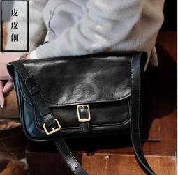 『皮皮創』原創設計手作真皮斜背包。法式復古氣質小眾單肩包重工洗水頭層植鞣牛皮通勤包大容量真皮托特包男女 歷史價格詳細信息