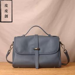 『皮皮創』原創設計手作真皮郵差包。法式復古頭層植鞣牛皮斜背包高級質感通勤側背包 真皮手提單肩包 歷史價格詳細信息