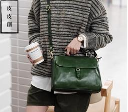 『皮皮創』原創設計手作真皮郵差包。復古頭層植鞣牛皮斜背包高級質感通勤電腦翻蓋書包男女大容量單肩側背包 歷史價格詳細信息