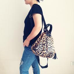 韓版豹紋多用雙肩包尼龍單肩包雙層流蘇餃子包手提斜挎包女後背包 歷史價格詳細信息