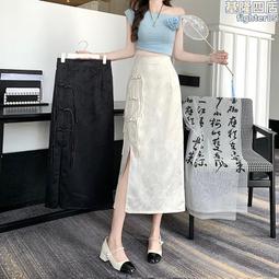 復古國風提花半身裙女2024春季新款新中式盤扣高腰性感開叉包臀裙 歷史價格詳細信息