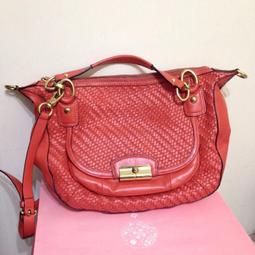 COACH夕陽橘荔枝紋全皮手提/斜背小款立體方包 歷史價格詳細信息