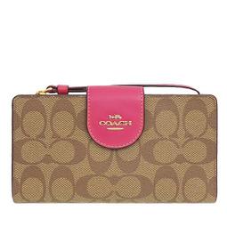 COACH C2874 馬車LOGO印花撞色拼接手機長夾.深咖/黑 歷史價格詳細信息