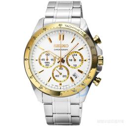 【柒號本舖】SEIKO精工三眼計時鋼帶錶-深棕面金刻度 # SBTQ043 歷史價格詳細信息