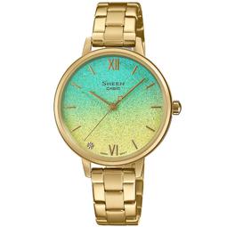 【柒號本舖】CASIO 卡西歐 SHEEN 藍寶石三環鋼帶錶-金 / SHE-4541G-9A (台灣公司貨) 歷史價格詳細信息