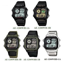 CASIO / AE-1200WHB-1B / 卡西歐 軍事風格 世界時間 防水100米 電子液晶 帆布手錶 軍綠色x黑 40mm 歷史價格詳細信息