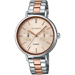 【台南時代鐘錶 CASIO】卡西歐 SHEEN 藍寶石鏡面 日期 皮錶帶女錶 SHE-4559GL-8A 深灰 歷史價格詳細信息