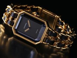 Chanel Premiere Rocks皮革交織18K金鍊帶八角形鏡面石英錶(黑X金-M) 歷史價格詳細信息