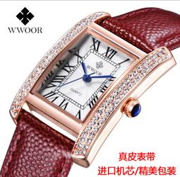 【KYH流行之星】WWOOR爆款蝶戀花女士真皮錶帶手錶高品質石英女錶 歷史價格詳細信息