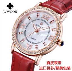 【KYH流行之星】WWOOR爆款蝶戀花女士真皮錶帶手錶高品質石英女錶 歷史價格詳細信息