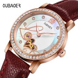 【潮裡潮氣】oubaoer歐寶兒時尚機械鏤空夜光皮帶防水女士手錶鑲鑽2005b 歷史價格詳細信息