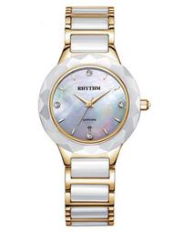 RHYTHM WATCH 麗聲都會淑女藍寶石鏡面白陶瓷金貝殼面鋼帶石英腕錶 型號：F1206T04【神梭鐘錶】 價格比較,價格查詢,歷史價格詳細信息