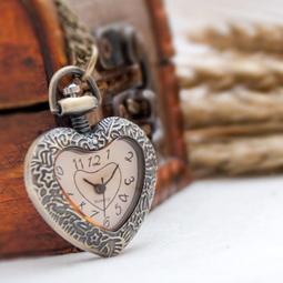 復古韓版古銅色茶色切面桃心 懷錶項鏈 飾品掛表時尚時裝表 歷史價格詳細信息