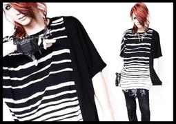 ＊mini PUNK LOLO＊日本視覺搖滾VR系-黑暗貴族電波條紋寬版個性襯衫(中性.16356)ROCK 歷史價格詳細信息