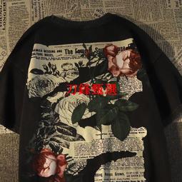 男短t  復古特色印花男生短袖 寬鬆舒適大尺碼圓領上衣男  落肩t恤男  休閒百搭 潮男t恤 大尺碼男裝-正正男裝 歷史價格詳細信息