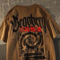 美式復古短袖100%純棉T恤男女同款加大碼寬鬆短t百搭質上衣暗黑原宿風印花短袖 歷史價格詳細信息