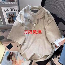 美式街頭水洗做舊短袖男裝純棉T恤寬松大碼重磅男士港風嘻哈青年n#男裝 歷史價格詳細信息