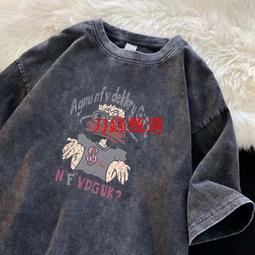 美式街頭水洗做舊短袖男裝純棉T恤寬松大碼重磅男士港風嘻哈青年n#男裝 歷史價格詳細信息