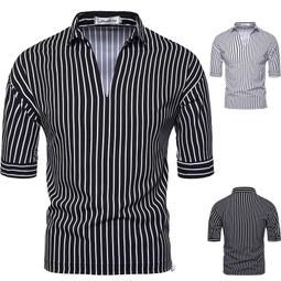 條紋襯衫 男士五分袖 中袖 新款潮流 免燙抗皺 修身 韓版印花 帥氣襯衣 歷史價格詳細信息