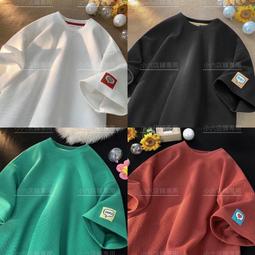 【領卷免運】情侶裝 OverSize 華夫格 鬆餅格 貼標 短袖 t恤 原創設計 五分袖 歷史價格詳細信息