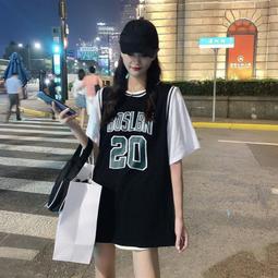 藍球服套裝女式夏季新品寬鬆冰絲速幹假兩件T恤短褲拼色運動套裝 歷史價格詳細信息