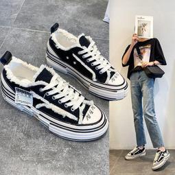 乞丐鞋女小香風2023新款春季爆款厚底餅乾運動休閒黑色帆布鞋 歷史價格詳細信息