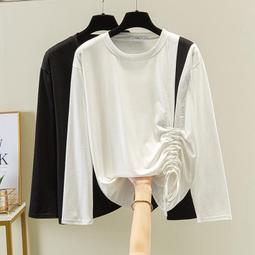 台灣現貨@桃子 長袖t恤女 韓版t恤 長袖上衣 中長款打底衫女 寬鬆t恤 學院風 慵懶風 大學t 圓領 素色 女生t恤 歷史價格詳細信息