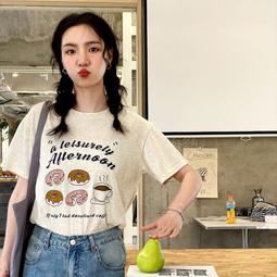 台灣現貨【SheSaid】韓版可愛印花純棉短袖T恤  休閒甜甜圈tee 趣味印花 百搭圓領短袖T恤  露天市集  全台最 價格比較,價格查詢,歷史價格詳細信息