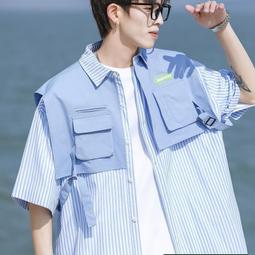 現貨藍白條紋襯衫男2024新款秋季長袖潮牌襯衣港風高級感休閑情侶外套 歷史價格詳細信息
