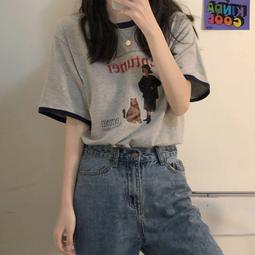 T恤 短袖 美式復古港風短袖t恤男女寬鬆ins國潮風韓版短袖情侶裝五分袖 歷史價格詳細信息